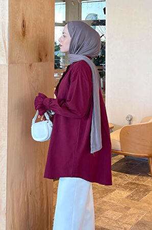 Flores Fırfırlı Tunik Bordo