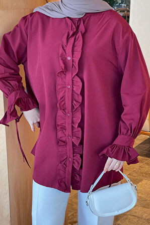 Flores Fırfırlı Tunik Bordo