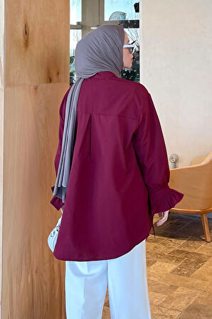 Flores Fırfırlı Tunik Bordo