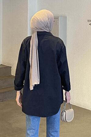 Çift Cepli Önü Boydan Düğmeli Gömlek Lacivert