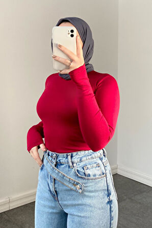 Bisiklet Yaka Düz Renk Body Kırmızı
