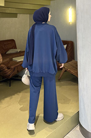 Kapşonlu Pantolonlu İkili Tesettür Takım Lacivert
