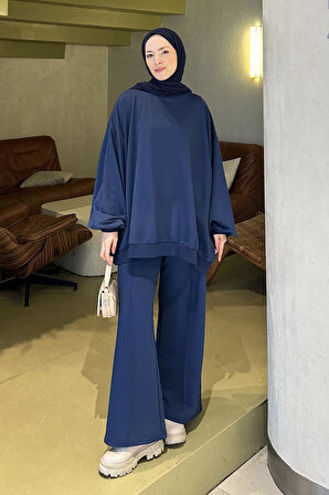 Kapşonlu Pantolonlu İkili Tesettür Takım Lacivert