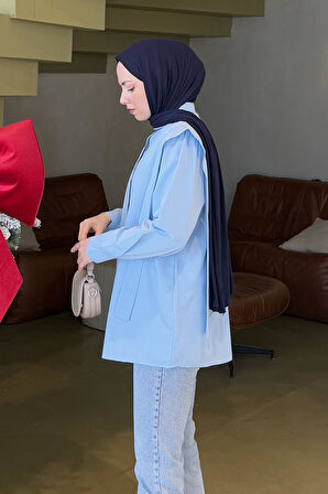 Omuz Vatka Detaylı Tesettür Gömlek Bebe Mavisi