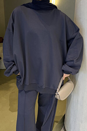 Kapşonlu Pantolonlu İkili Tesettür Takım Antrasit