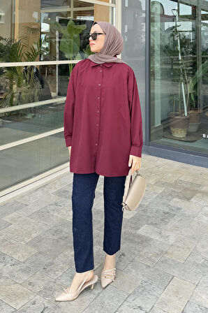 Oversize Gömlek Bordo