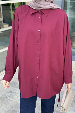 Oversize Gömlek Bordo