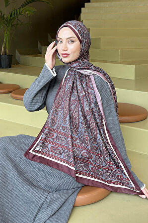 Retro Desenli Soft Şal Bordo