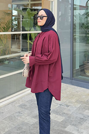 Manşeti Biyeli Tunik Bordo