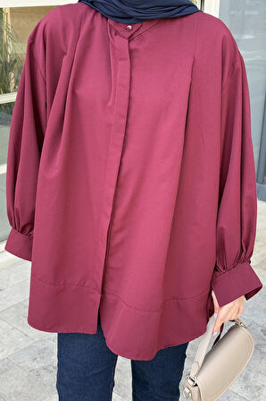Manşeti Biyeli Tunik Bordo