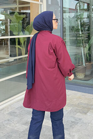 Manşeti Biyeli Tunik Bordo