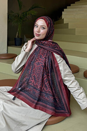 Retro Desen Soft Şal Bordo