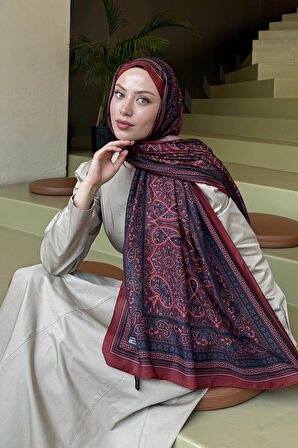 Retro Desen Soft Şal Bordo