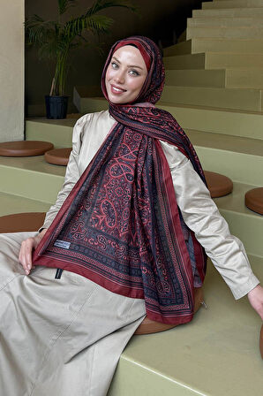 Retro Desen Soft Şal Bordo