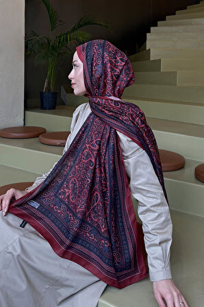 Retro Desen Soft Şal Bordo