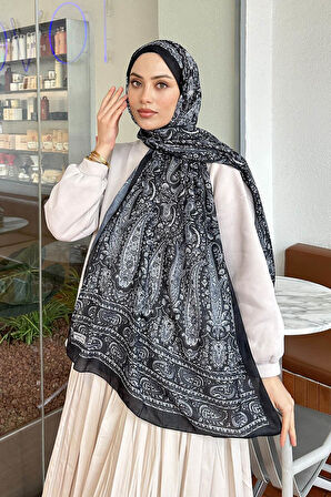 Retro Desenli Soft Şal Siyah