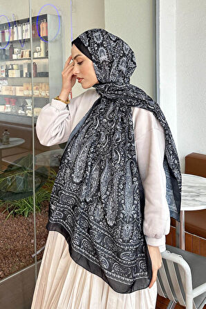 Retro Desenli Soft Şal Siyah
