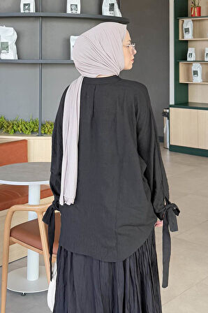 Önden Bağlamalı V Yaka Bluz Siyah