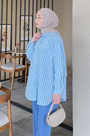 Carla Çizgili Tesettür Gömlek Bebe Mavisi