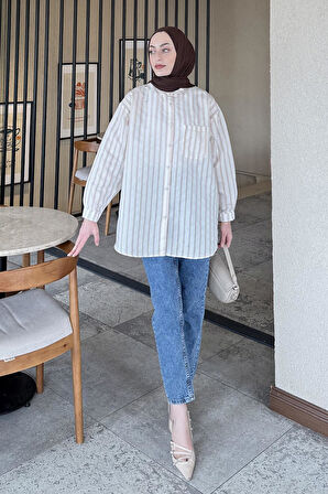 Lena Oversize Gömlek Taş
