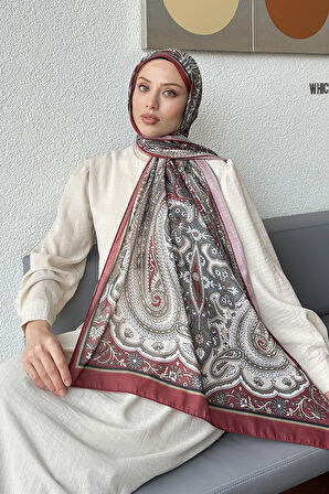 Retro Desen Pamuk Şal Koyu Bordo