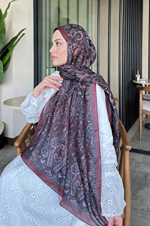 Retro Desen Soft Şal Koyu Bordo