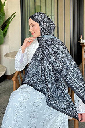 Retro Desen Soft Şal Siyah