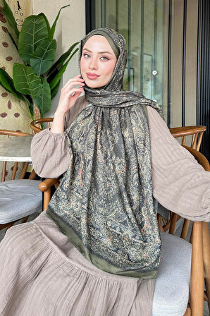 Retro Desen Soft Şal Haki