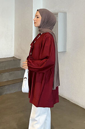 Ön Bağlamalı İki Parça Ceket Kahverengi Bordo
