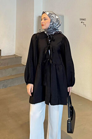 Ön Bağlamalı İki Parça Ceket Kahverengi Siyah