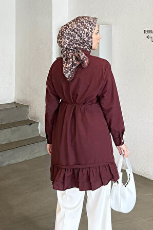 Fırfır Detaylı Tunik Bordo