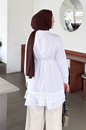 Fırfır Detaylı Tunik Beyaz