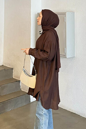 Oversize Tesettür Gömlek Kahverengi
