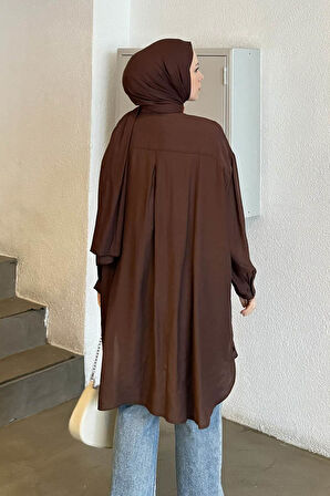 Oversize Tesettür Gömlek Kahverengi