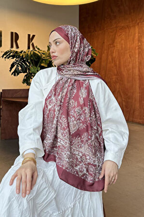 Retro Desen Soft Şal Bordo