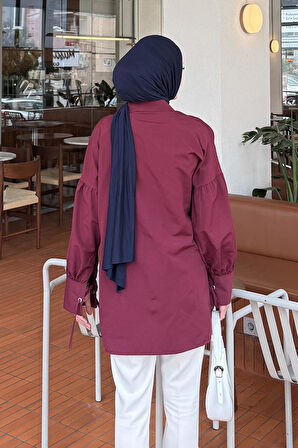 Kol Bağlama Detaylı Oversize Gömlek Bordo