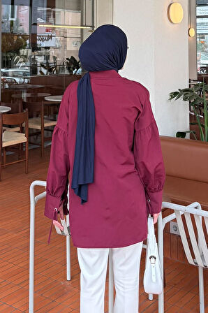 Kol Bağlama Detaylı Oversize Gömlek Bordo