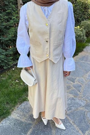 Gabardin Yelek-Etek İkili Tesettür Takım Taş