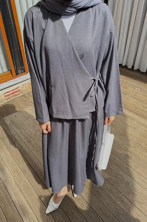 Bağlama Detaylı Etekli Takım Antrasit