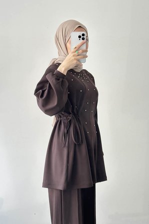 Taşlı İkili Takım Acı Kahverengi