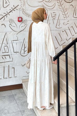 Katleya Model İşlemeli Elbise Ekru