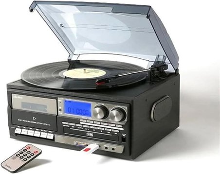Nostaljik Siyah Pikap Kaset CD Çalar Bluetoothlu Kumandalı Radyo Mp3 USB 33-45-78 lik Plakla