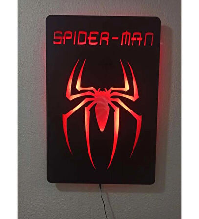 Marvel Kahramanları Örümcek Silüeti Aydınlatmalı Lazer Kesim Duvar Panosu