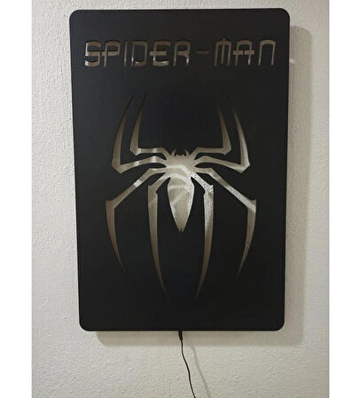 Marvel Kahramanları Örümcek Silüeti Aydınlatmalı Lazer Kesim Duvar Panosu