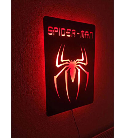 Marvel Kahramanları Örümcek Silüeti Aydınlatmalı Lazer Kesim Duvar Panosu