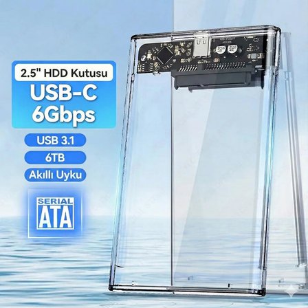 XRAY-9201 2.5" Şeffaf SATA 3.0 HDD/SSD to USB 3.1 Harici Disk Kutusu (6TB,UASP, TRIM Destekli)