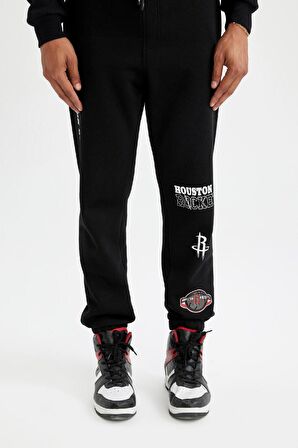DeFactoFit Kalın Jogger Eşofman Altı NBA Houston Rockets Standart Fit Normal Kesim Cepli Düz Paça C9278AX24AUBK81