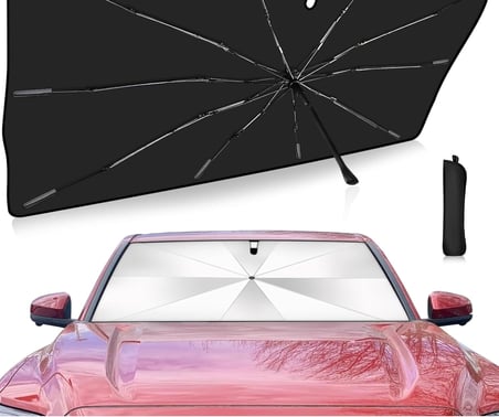 Araç İçi Ön Cam Güneşliği, Katlanabilir Şemsiye Şeklinde Otomobil Ön Cam Güneşliği,%99 Etkin Koruma, Otomobil, SUV, (140 X 79 CM)