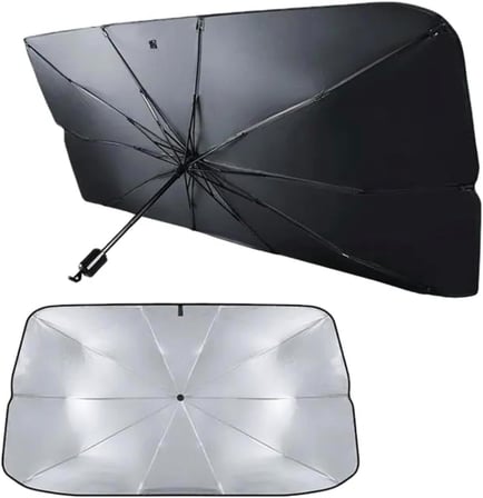 Araç İçi Ön Cam Güneşliği, Katlanabilir Şemsiye Şeklinde Otomobil Ön Cam Güneşliği,%99 Etkin Koruma, Otomobil, SUV, (140 X 79 CM)