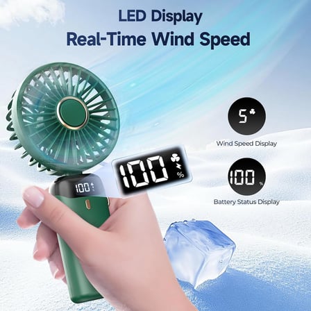 Taşınabilir USB Vantilatör, 4200mAh Şarjlı El Tipi Fan, LED Ekranlı, 3'ü 1 Arada El/Boyun/Masa Fanı, Yaz, Ofis, Seyahat için, Kadınlar, Kızlar ve Çocuklara Hediye (Yeşil)